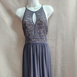 Nightway Gray Nude Lace Illusion Sequin Formal Dress Evening Size 8P