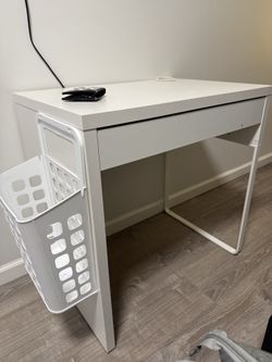 IKEA white desk with drawer and basket