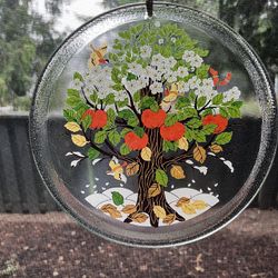 Glass suncatcher titled 'Four Seasons Tree'