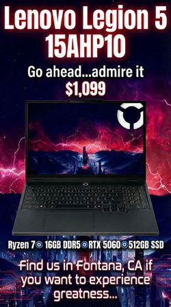 🚀LENOVO LEGION 5 15AHP10🛰️ 165Hz GAMING LAPTOP | RYZEN 7 | 512GB SSD NVME | RTX 5060 | 16G DDR5 | L291 | 