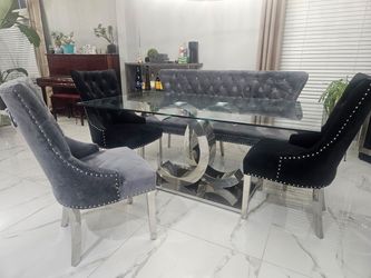 Glass Top Dining Table with Chairs and Bench pick up only