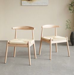 Dining Chairs Set of 2, Mid Century Modern Kitchen & Dining Room Chairs for Dining Room, Woven Rope Dining Table Chairs with Solid Wood Legs,