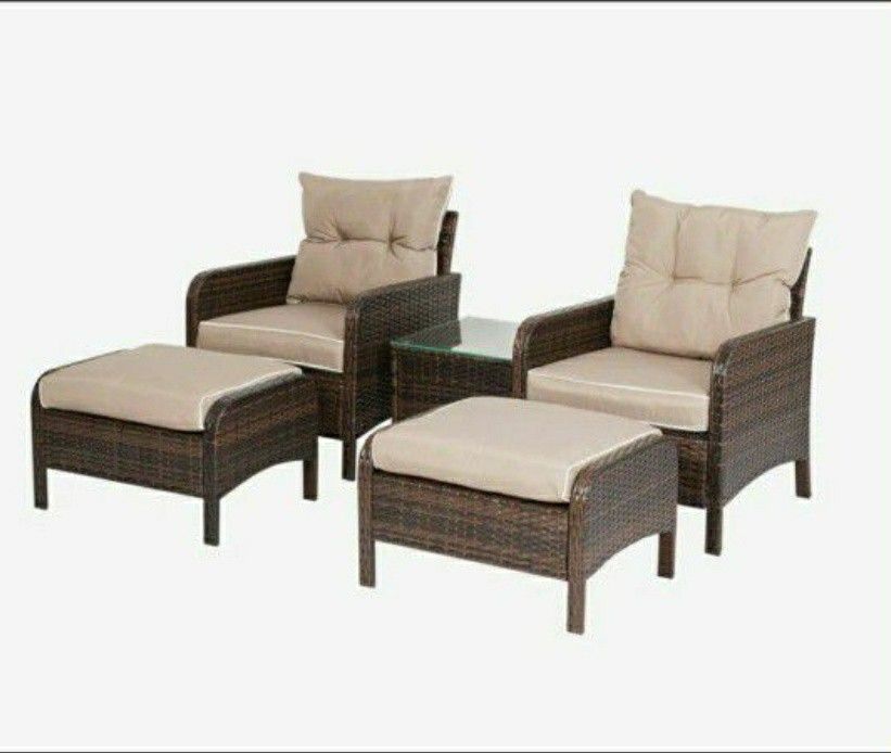 5 Pcs RATTAN WICKER Lounge Chair Set