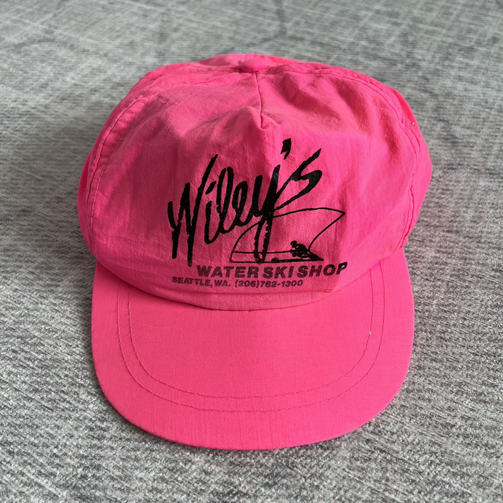 Vintage 1990s Wiley’s Water Ski Shop Seattle Summer Neon Pink Nylon Hat