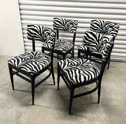 Mid century modern custom zebra upholstered dining chairs