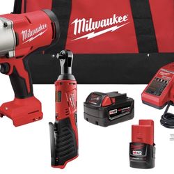 Milwaukee cordless impact and wrench w/ batteries and charger