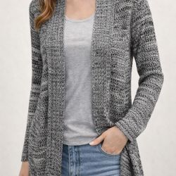 Belldini Open Front Knit Cardigan Small Gray White Lightweight