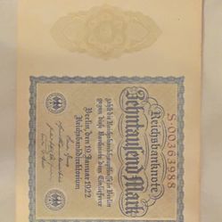 1922 German 10,000 Mark Reichsbanknote