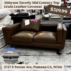 Abbyson Taverly Mid Century Top Grain Leather Loveseat  