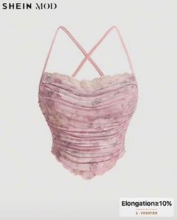 New! Women’s Shein Floral Pattern Pink Mesh Layered Cropped Tank Top Size Small