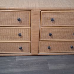Vintage wicker rattan 6 drawer dresser
