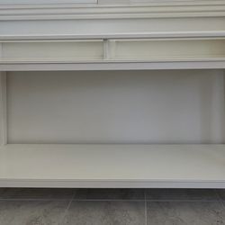 Console Tables /Modern White w/ Glass Top & Storage Shelf