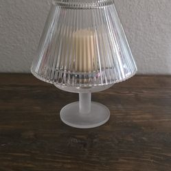 Elegant Ribbed Glass Hurricane Candle Holder with White Frosted Base