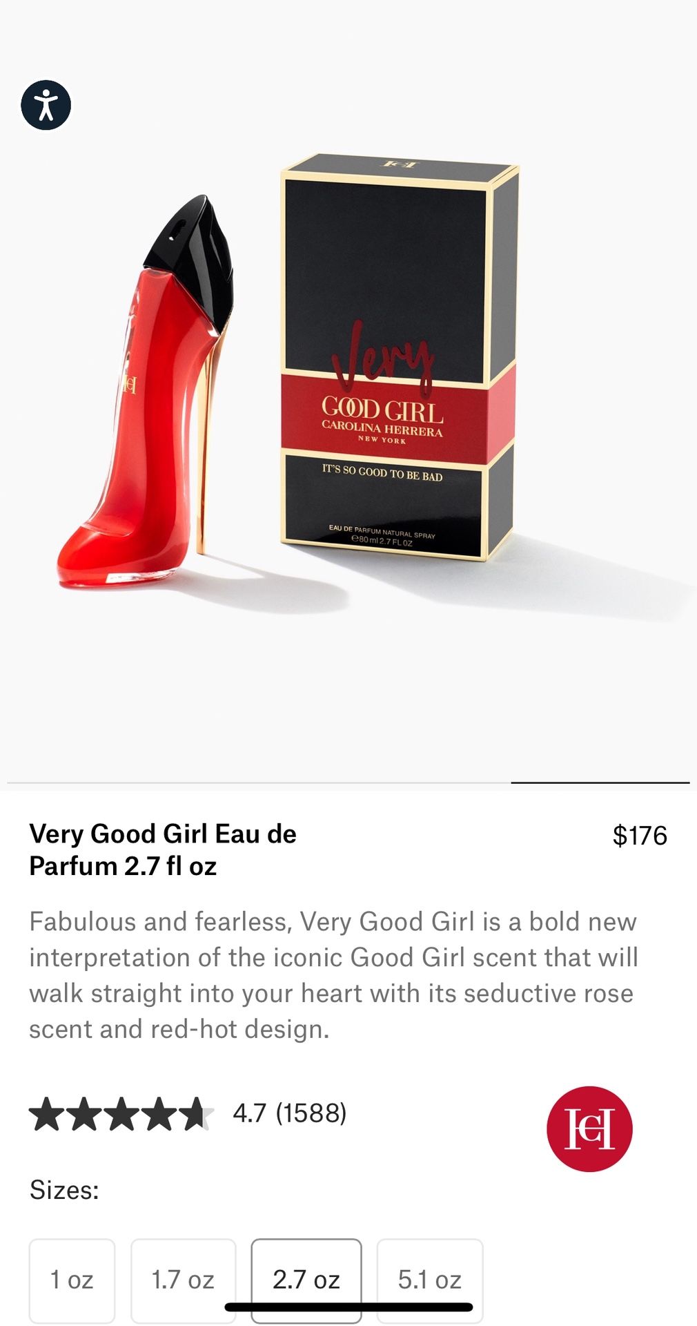 a Carolina Herrera Very Good Girl Eau de Parfum in the 80 ml (2.7 fl oz) size.