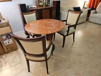 Dining Set: Round table,  Three chairs and Cabinet - wood and granit/marble tops - Great