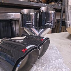 Dual Real Carbon Fiber Akropovic Exhaust Tips 2.5 Inch To 4 Inch