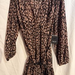BNWT Women’s Dress, Vera Wang, Small, Belted, Animal Print, Long Sleeve, Mini