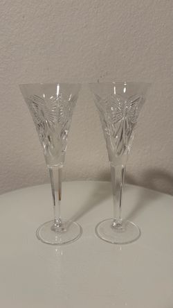 Signed Happiness 1999 Waterford Cut Crystal Toasting Flutes Set of 2