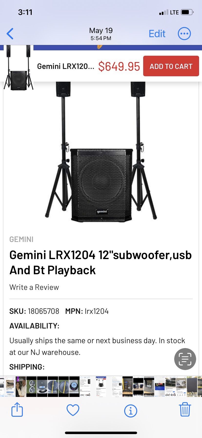 Dj 18” Subwoofer Powered Bluetooth