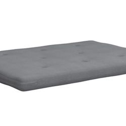 Caddie 6-Inch Futon Mattress with Tufted Cover and Recycled Polyester Fill, Full, Light Gray Linen