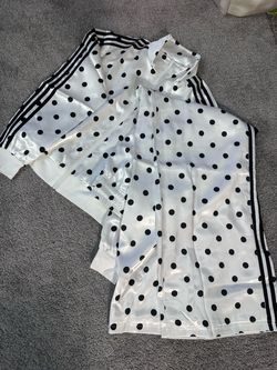 White set with black polka dots