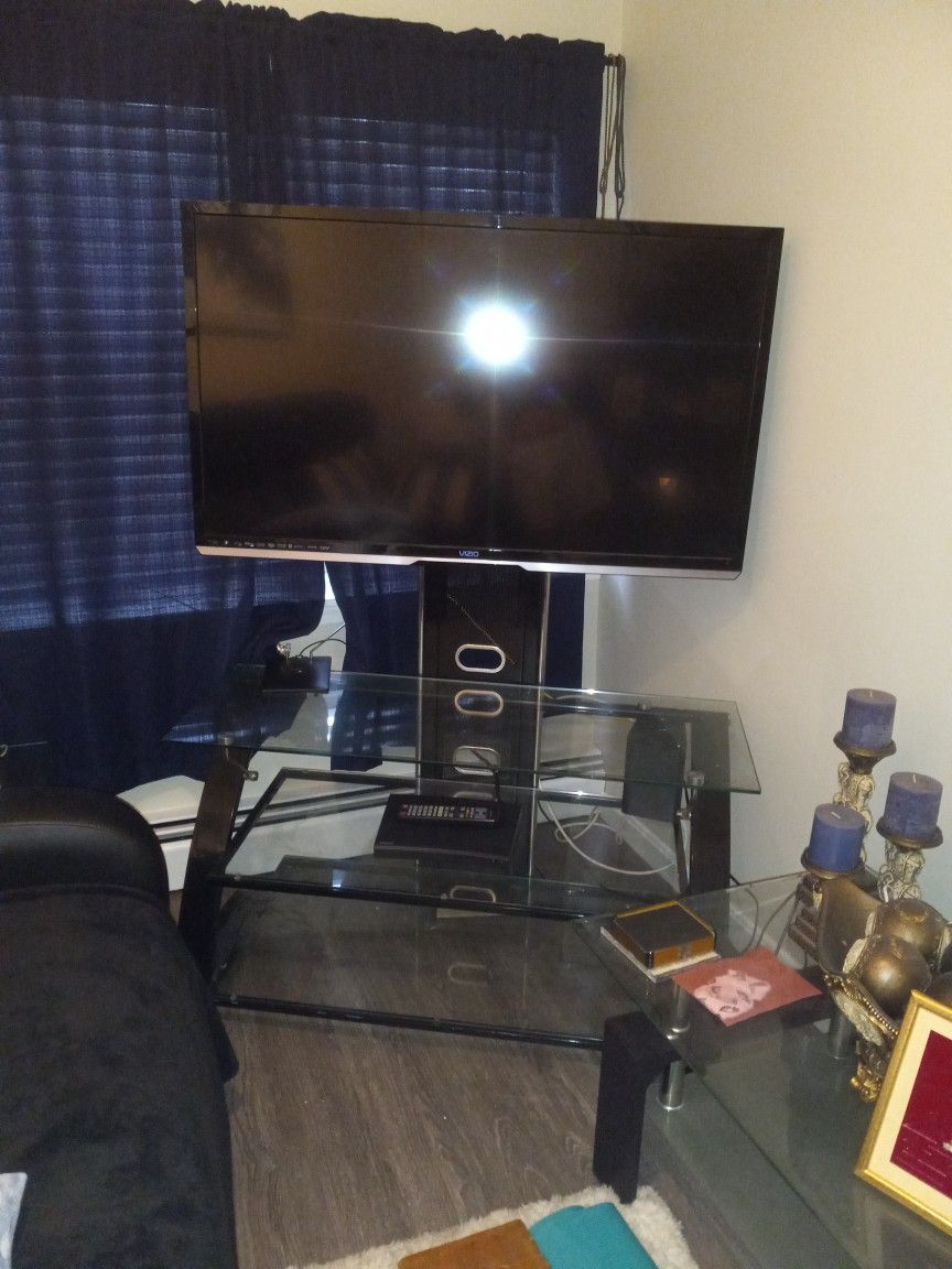 VIZIO 49 INCH TV WITH STAND AND SAMSUNG BLU RAY DVD PLAYER