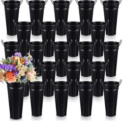 24 Pack 9 Inch Electroplated Metal Vases with Handles and Hemp Rope, Vintage Style Flower Containers for Farmhouse Wedding Party Centerpiece T
