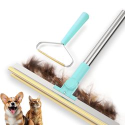 Carpet Rake for Pet Hair Removal Tool - Reusable Dog Cat Hair Remover Scraper with Adjustable Long Handle, Carpet Clean Brush & Broom for Rugs, Mats, 