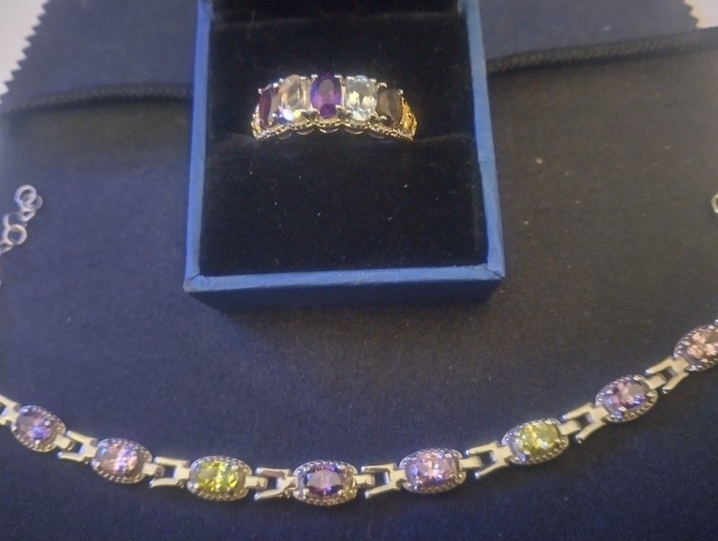 Multi-Gemstone Ring & Bracelet Set