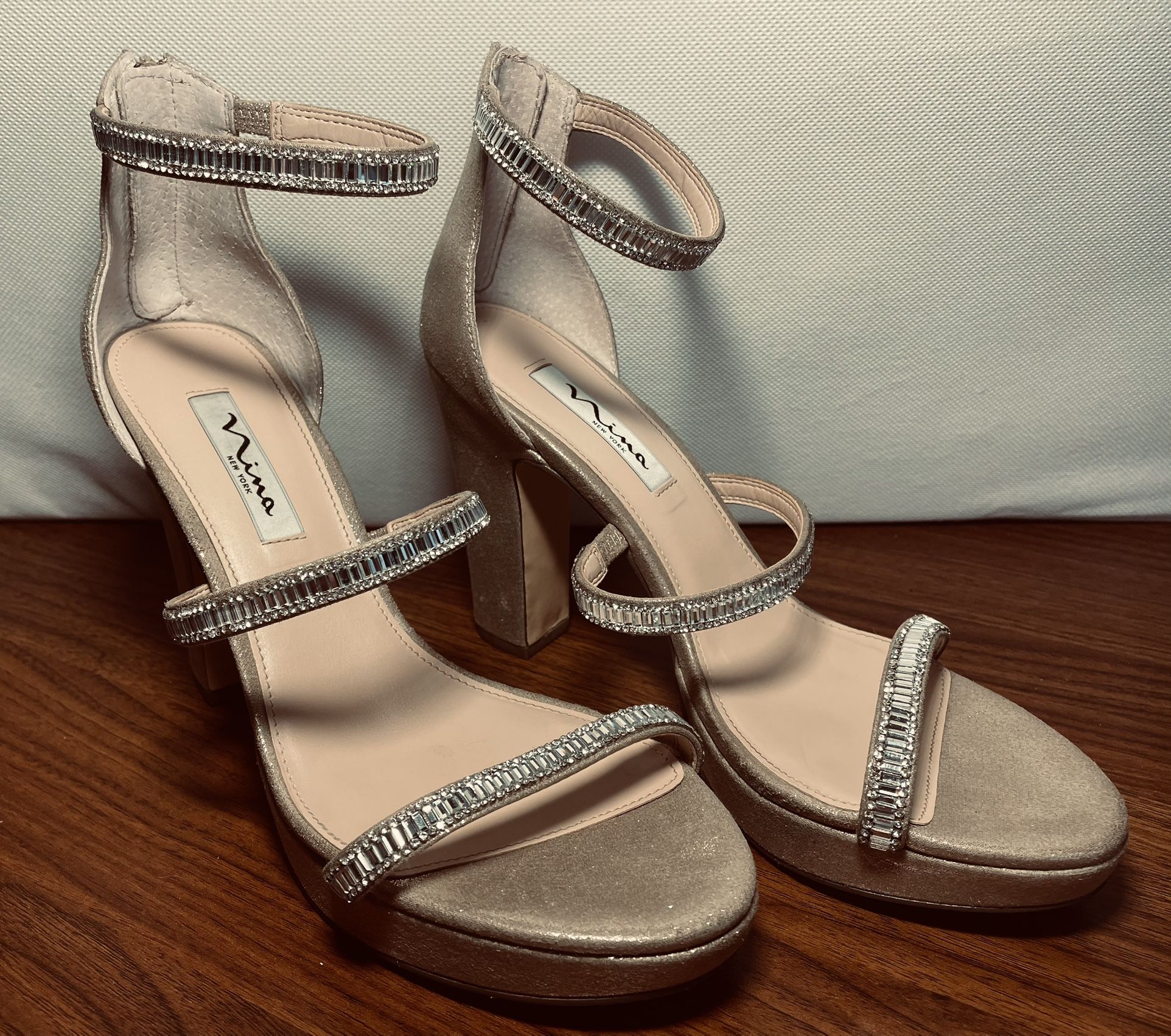 Nina Symonne beaded Platform Ankle-Strap High heels, Size 10