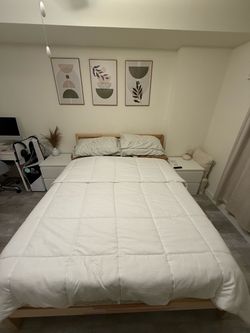 Double Bed Frame with Wooden Slats and bedroom set