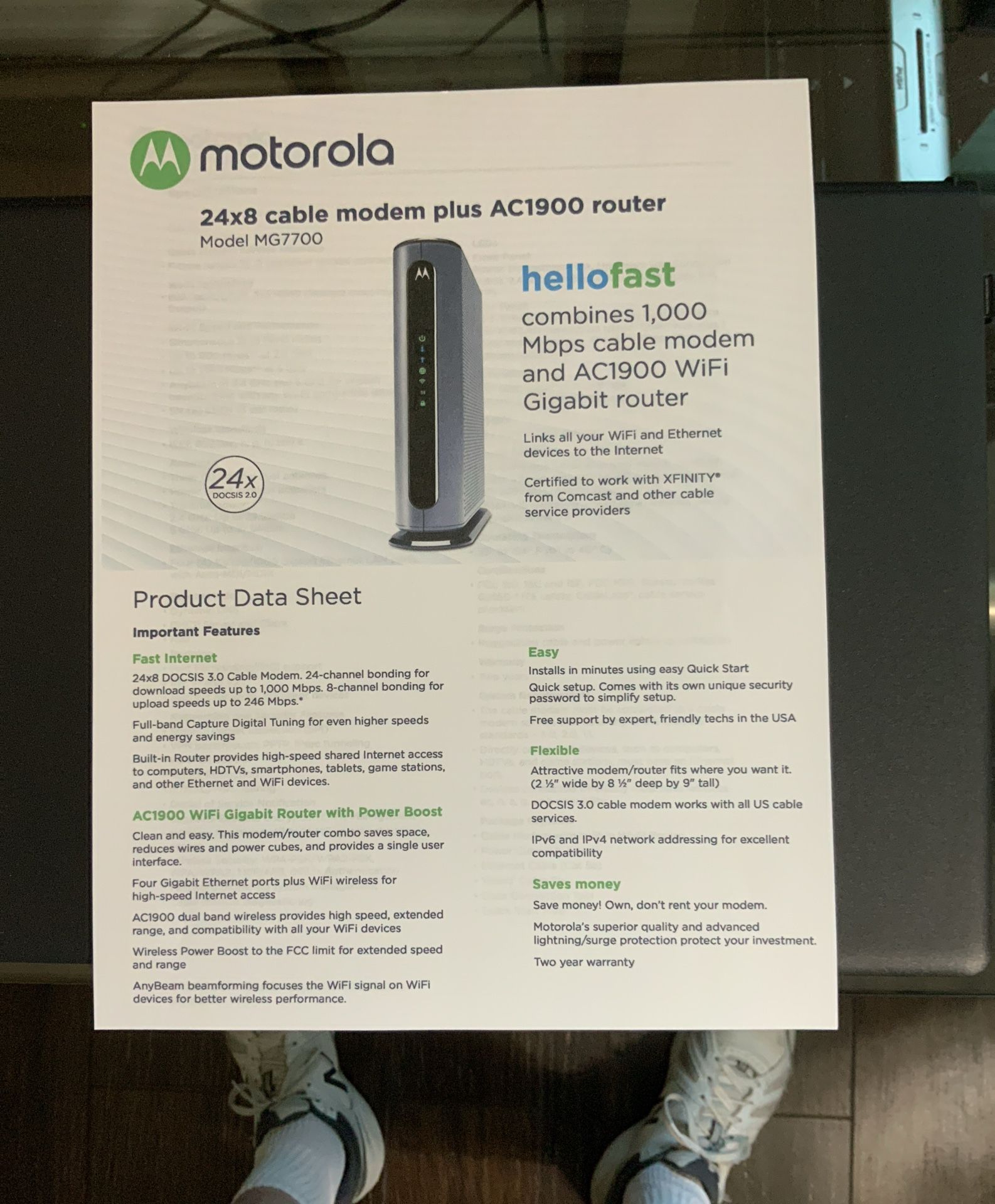 Motorola MG7700 Modem/Router — Compatible With Major Providers Including Comcast/Xfinity