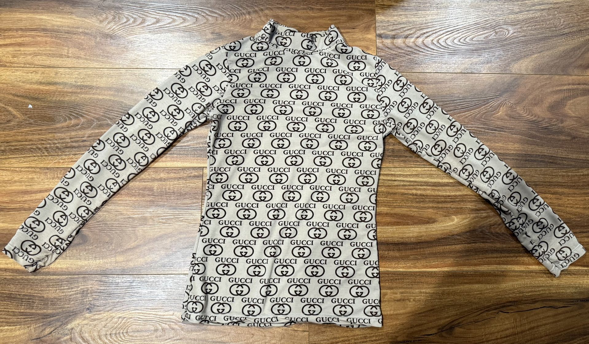GG Gucci Monogram Turtleneck Long Sleeve Silky Shirt