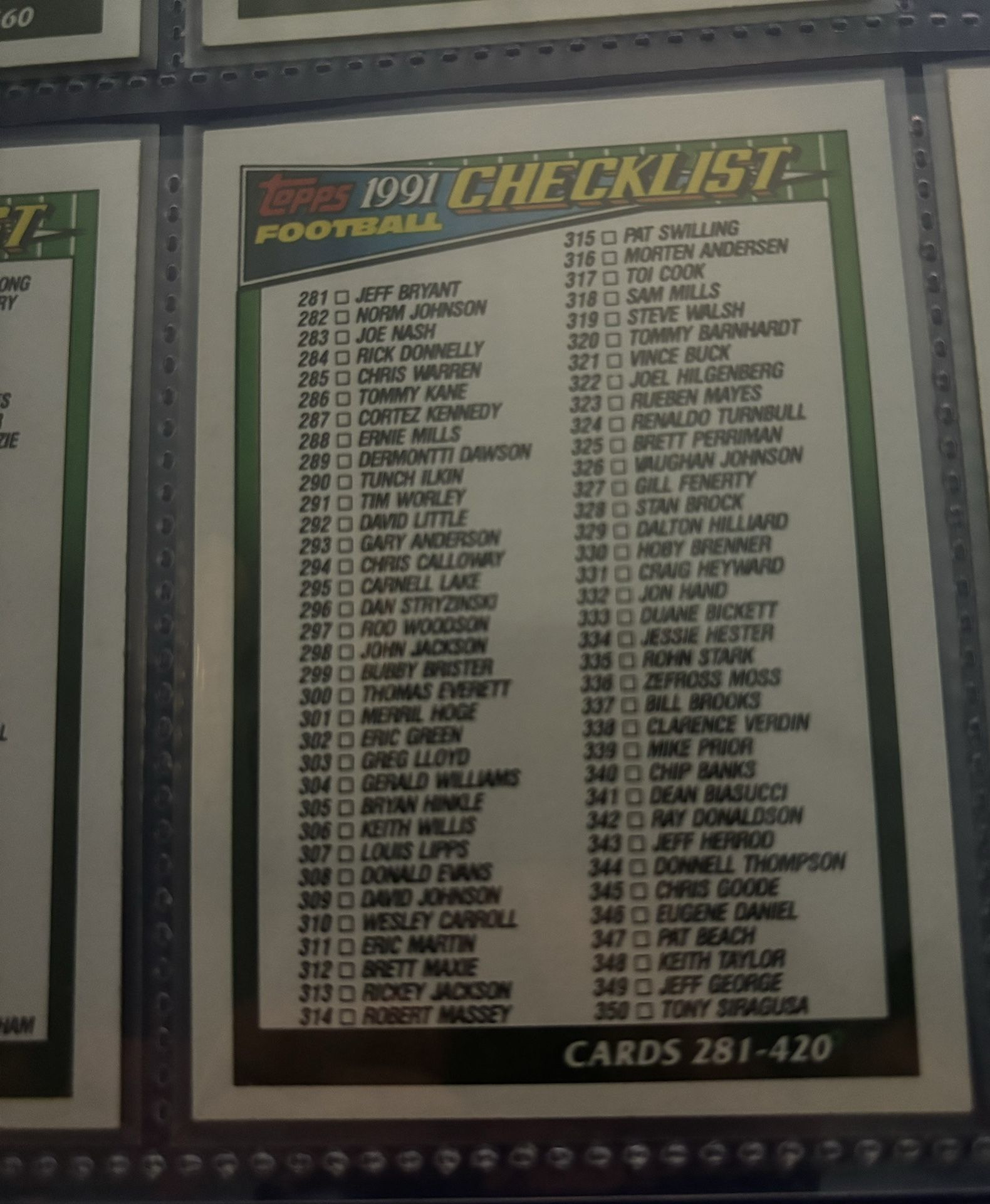1991 Topps Football Checklist football card #658 #90sfootball