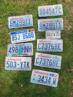 Vintage License Plate Collection - Washington, Oregon, Michigan, Hawaii