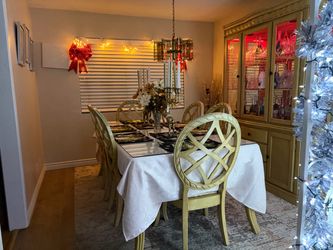 Dining Room Table Set w/ Chairs, Glass Protector & China Cabinet