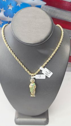 14k Hollow 24inch 4mm Chain And 14k 3D Cz Pendant
