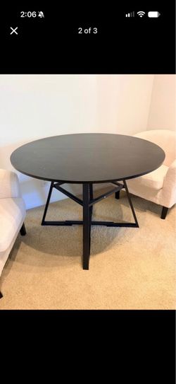 Round Black Dining Table with Metal Base