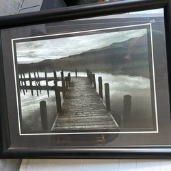 Framed Art Print Black And White Evening Dock