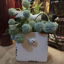 Distressed Vase With Unique Florals Ans Bird