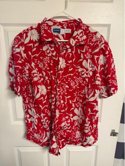 Old Navy Red and White Hawaiian Shirt Shirt XL