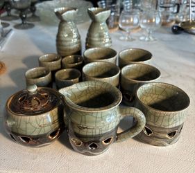 Otagiri Soma Ware Somayaki Mid-Century Japanese Tea & Sake 15 Pcs With Teapot