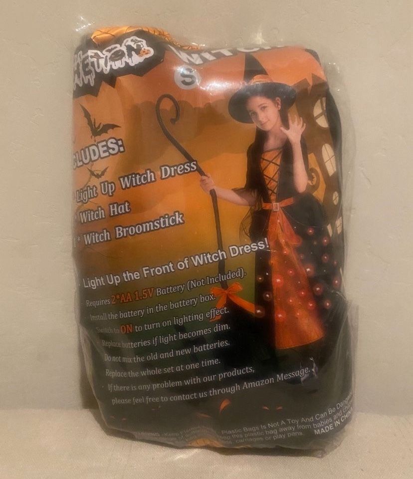 which light up dress witch hat witch broomstick Halloween custom for girls size S 5-7