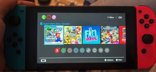 Nintendo Switch with Neon Blue and Red Joy-Cons