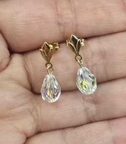 14k  gold Carla Signed AB Crystal Drop Earrings
