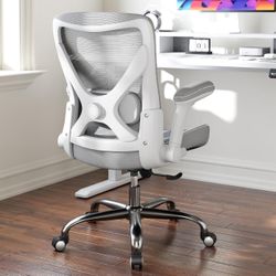 New Office Home Ergonomic Desk Chair-Computer X-Shaped Chair Mesh PU Leather with Adjustable Lumbar Support-Executive Chair High Back Flip-Up Arms for
