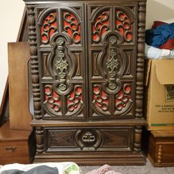 Gothic Revival Wood Carved Cabinet dresser