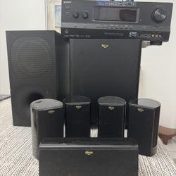  Klipsh HD Home theater 500 speaker system with 5 satellite speakers. SONY  multichannel AV receiver.  SONY Active Subwoofer. 