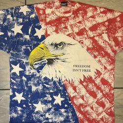 Vintage Freedom Isn’t Free Shirt Men’s XL USA Military Patriotic Eagle AOP 90s