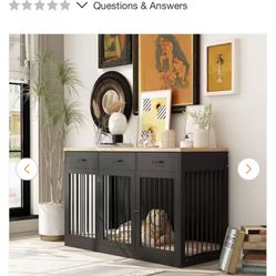 Large Dog Cage Storage Cabinet, Dog House Furniture Style Dog Crate with 3-Drawers for Medium Small Dogs, Black